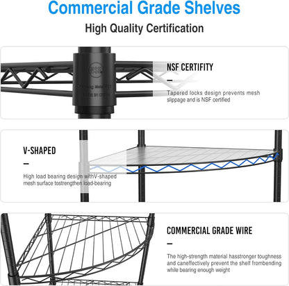 Corner Shelf Wire Shelving Unit, 6 Tier NSF Metal 420lbs Capacity Heavy Duty Adjustable Storage Rack with Shelf Liners for Closet Kitchen Bathroom Garage Basement, 72" H x 18" L x 18" D - Black