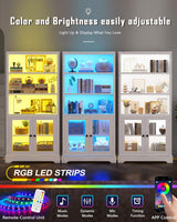 TVU 5-Tier Bookshelf, 65" Bookshelf with Multi-Color Ambient Lights (APP Remote Control), Tall Vertical Display Shelf with Cabinet Doors, Suitable for Living Room, Bedroom, Study, Office, White TVU