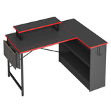 Bestier Small L Shaped Gaming Desk with LED Lights, 42 Inch Computer Desk with Monitor Stand, Open Storage Cabinet & Side Storage Bag, Corner Desk with Hooks for Bedroom Home Office Bestier