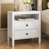 Huuger White Nightstand Set of 2, Night Stand with Charger Station, Bedside Table with 2 Drawers, Bed Side Tables for Bedroom, Modern Nightstands, Metal Knobs, Painted Surface Huuger