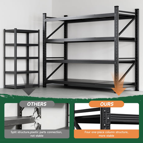 Letaya 71.3" W Metal Storage Shelves,5000LBS Heavy Duty Garage Shelving Units, 4 Tier Adjustable Utility Rack Shelf,Large Industrial Shelves,for Shop,Warehouse,Basement (71.3" W x 24" D x 70" H) Letaya