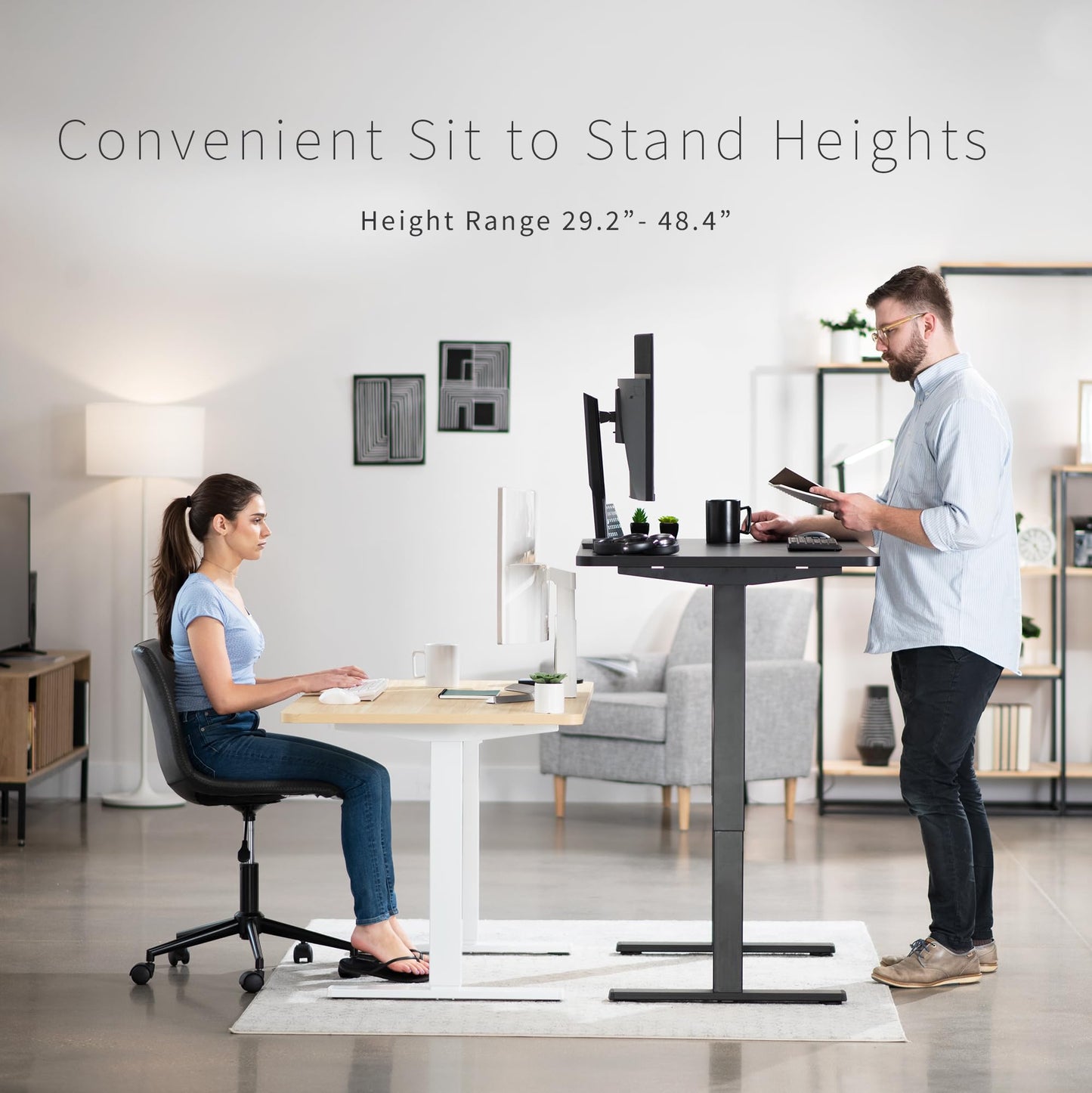 VIVO Electric Height Adjustable 48 x 30 inch Memory Stand Up Desk, Black Solid One-Piece Table Top, Black Frame, Standing Workstation with Preset Controller, 1B Series, DESK-KIT-1B5B - WoodArtSupply