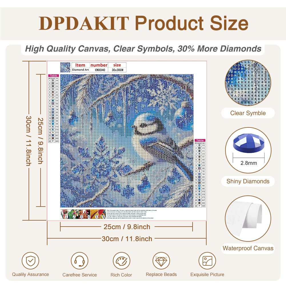 DPDAKIT Diamond Art Kits for Adults, Bird Diamond Painting Kits for Beginner, 5D DIY Round Full Gem Art Crafts for Home Wall Decor Gift, 12x12inch DPDAKIT