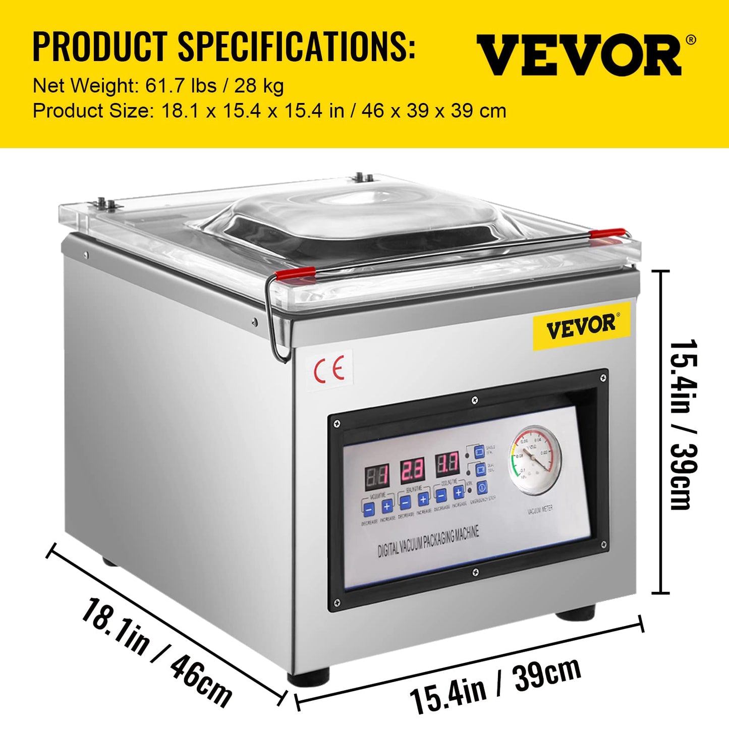 VEVOR Chamber Vacuum Sealer DZ-260C Kitchen Food Chamber Vacuum Sealer, 110V Packaging Machine Sealer for Food Saver, Home, Commercial Using - WoodArtSupply