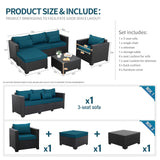 Rattaner 4 PCS Patio Furniture Set Outdoor Sectional Wicker Patio Furniture Patio Couch with Chair and Outdoor Storage Table All-Weather Non-Slip Cushions Waterproof Covers, Peacock Blue Rattaner