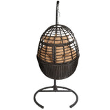 TWT Hanging Egg Chair with Stand, 330lbs Capacity Patio Wicker Egg Swing Chair with UV Resistant Cushion for Bedroom Garden Indoor Outdoor (Dark Brown) TWT