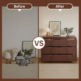 FURSUN Fluted 6 Drawers Dresser for Bedroom, 54" Wide Wooden Dresser with Metal Handle, Curved Profile Design, Modern Storage Organizer for Bedroom, Living Room, Hallway, Walnut FURSUN