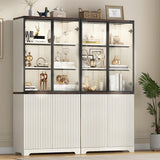 chartustriable 71" Tall Glass Display Cabinet with LED Sensor Light & Pop-up Glass Doors, Modern Fluted Bookcase with Shelves, Curio Storage Cabinet, Living Room, Office, Bedroom, Off White chartustriable