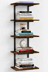 Harwaya 5 Tier Wall Bookshelf Unit for Bedroom Books, Large Floating Book Shelves Wall Mounted, Rustic Wood Lack Tiered Hanging Shelf for Kitchen Office Living Room Corner (Dark Brown) Harwaya