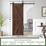 ROYMELO 30x84 inch Sliding Barn Wood Door Slab with 5ft Hardware Kit and Handle, Coffee, K Shape, Simple DIY Assembly ROYMELO
