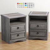 Night Stand Set of 2, Nightstands with LED Light, End Table Bedside Table with Wood Drawers, for Living Room, Bedroom, Sofa, Gray HolliWill