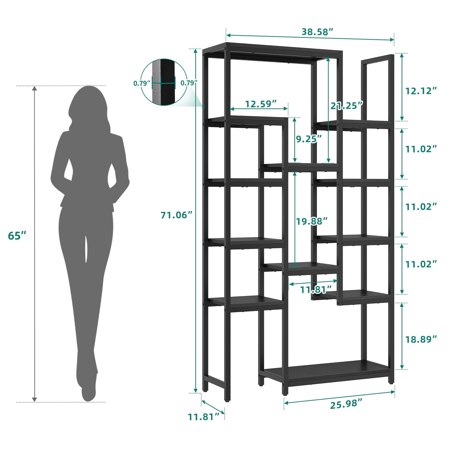 YITAHOME 71” Tall Bookshelf 6 Tier Bookcase,Modern Large Bookshelves with 12 Open Shelf, Display Rack Storage Book Shelves for Living Room Bedroom Office Home, Black