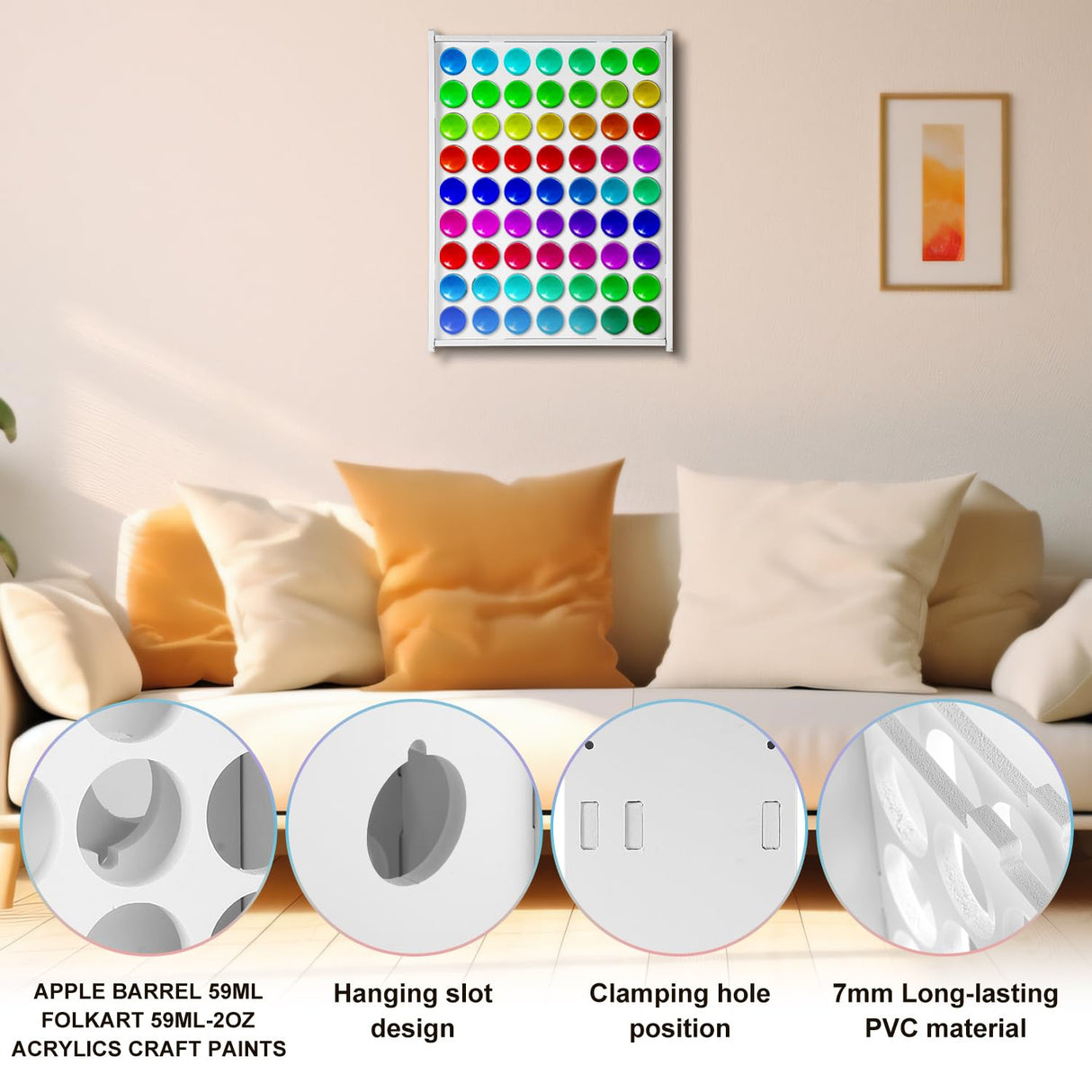 PEUTIER Paint Organizer, 63 Holes Acrylic Paint Storage, Vertical Rack Stand for 2oz Craft Paints, Wall Mounted PEUTIER