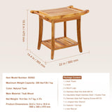 VEVOR Teak Shower Bench with Handles, 22in Waterproof Wood Shower Stool with Storage Shelf Non-Slip Feet, 300 lbs Load Capacity Shower Chair Seat, for Bathroom Indoor and Outdoor Use VEVOR