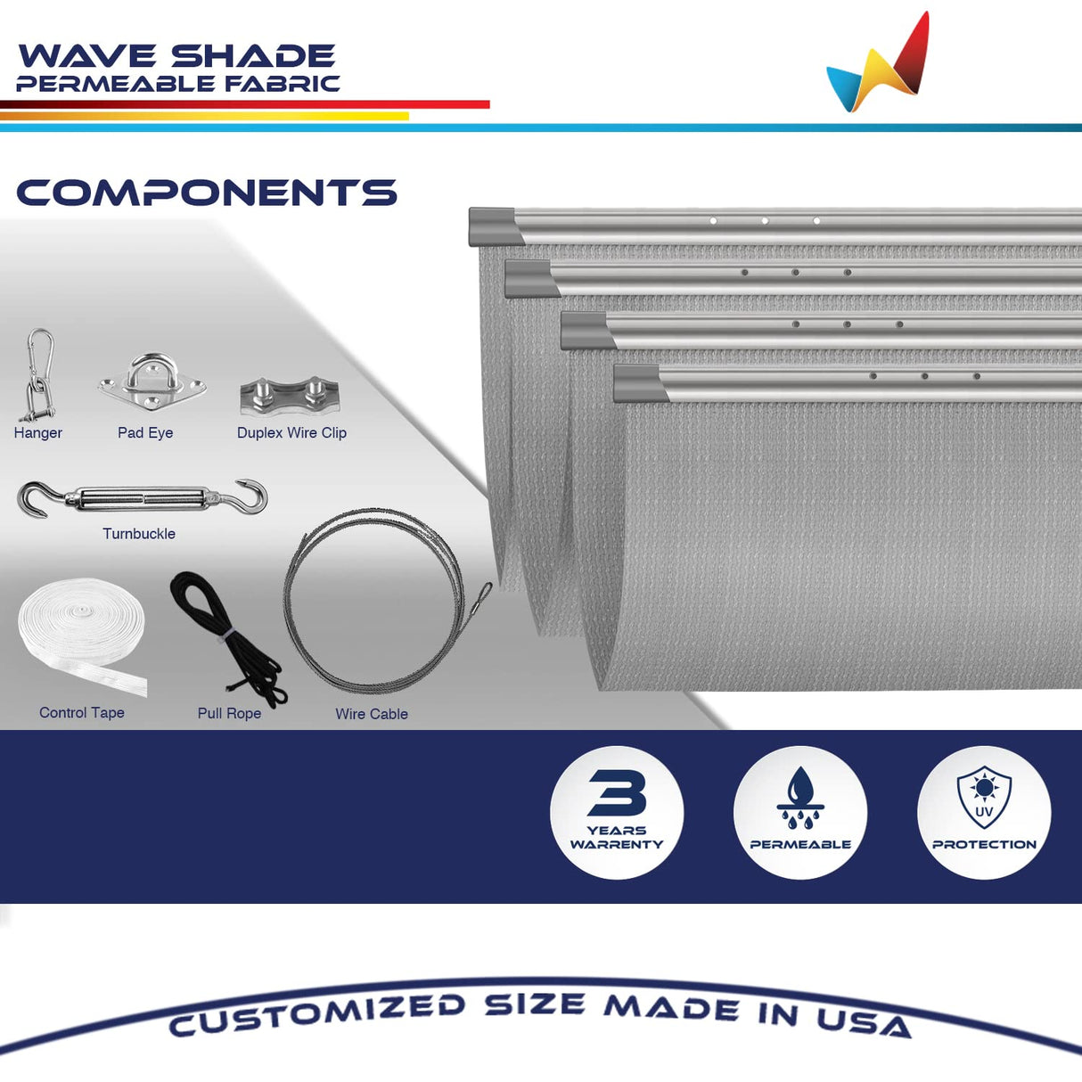 Windscreen4less 4' x 18' Retractable Sun Shade Canopy Cover Sliding Wave Shade Sail for Pergola Patio Deck Yard Gazebo Outdoor (Light Gray) Windscreen4less