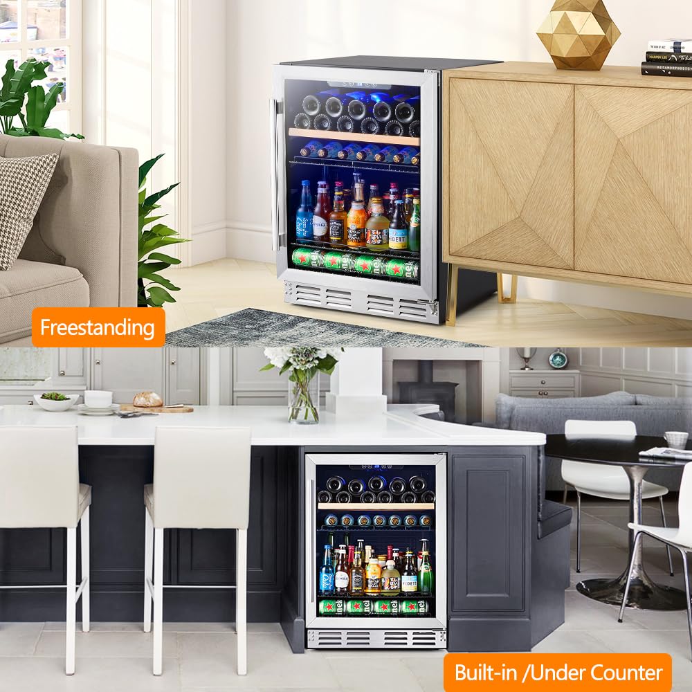 Kalamera Mini Fridge 24” Beverage and Wine Cooler Built-in or Freestanding - 118 Cans & 16 Bottles Capacity Wine Refrigerator Cooler Kalamera