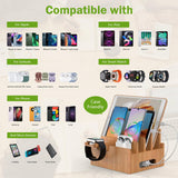 Pezin & Hulin Bamboo Charging Stations, Cell Phone Organizer for Multiple Devices, Tablets, Smart Watch, Included 5 Port USB Charger, Pack 5 Cables Pezin & Hulin