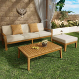 LICOME Patio Furniture Set 3-Piece Sectional Sofa - Acacia Wood Outdoor Furniture with Water-Resistant Cushions - Patio Deals - Garden Outdoor Chairs (Teak+ Beige) LICOME