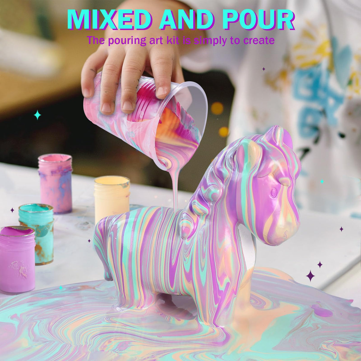 LAOESE Unicorns Paint Pouring Art Kit - DIY Craft for Kids Age 6-12, Arts and Crafts Kit for Girls & Boys, Toys Girls Boy Birthday Gift Ages 4 5 6 7 8 9 10 11 12+ LAOESE