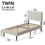 LIKIMIO Twin Bed Frame with Headboard, Modern Upholstered Platform Bed with Headboard and Wood Slat Support, Noise-Free, No Box Spring Required, Beige LIKIMIO