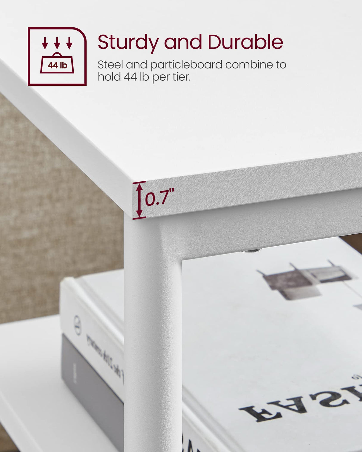 VASAGLE Side Table, Small End Table, Tall Nightstand for Living Room, Bedroom, Office, Bathroom, White ULET273W14 VASAGLE