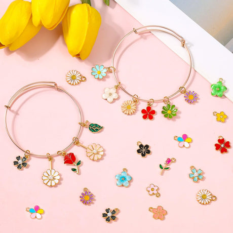 Acejoz 100Pcs 50 Pairs Flower Charms for Jewelry Making, Wholesale Assorted Enamel Mixed Bulk Metal Earring Charms for DIY Necklace Bracelet Earring Jewelry Making and Crafting Acejoz