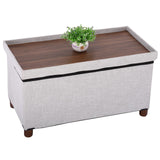Ao Lei 30 Inches Storage Ottoman Bench with Wooden Legs for Living Room, Folding Foot Rest Removeable Lid for Bedroom End of Bed, Linen Fabric, White Ao Lei