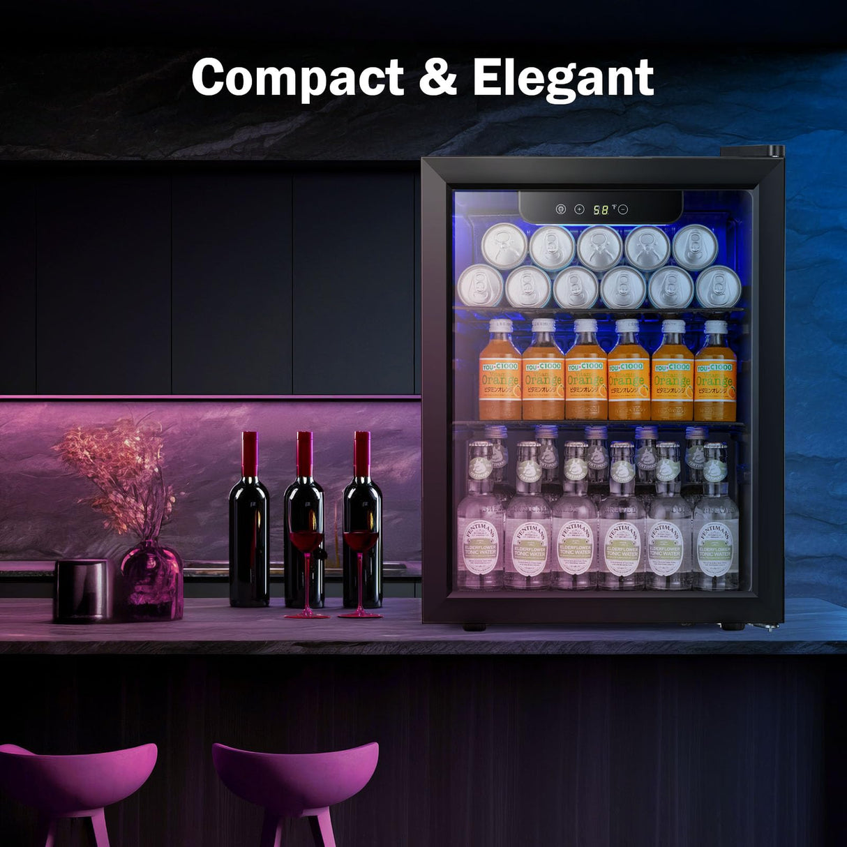 LHRIVER Beverage Refrigerator and Cooler, 68 Can/16 Bottle Mini Fridge with Glass Door, Small Mini Drink Fridge with Adjustable Shelves for Soda Beer or Wine, Perfect for Home/Bar/Office LHRIVER