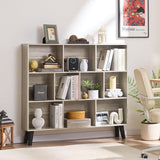 LEYAOYAO 10 Cube Bookshelf,3 Tier Modern Wide Bookcase with Legs,Mid-Century Wood Bookshelves Storage，Retro Grey Large Book Case,Freestanding Organizer Display Shelf for Bedroom,Living Room,Office LEYAOYAO