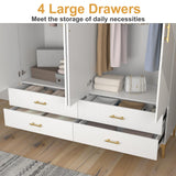vinform Wardrobe Armoire with 4 Doors, 4 Drawers and 2 Hanging Rods, Twill Wood Closet Storage with Metal Cabinet Legs, White 20.4" D x 63" W x 76.77" H (V Modern) vinform