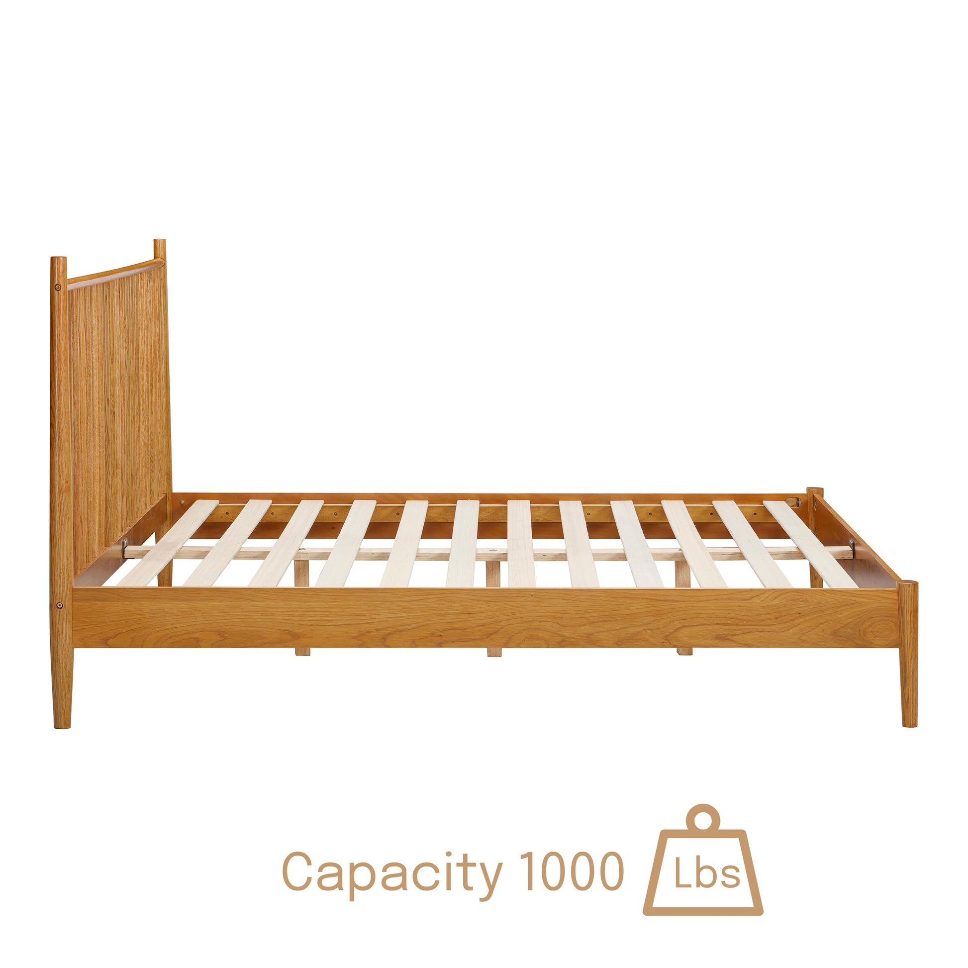 NTC Inno Rustic Oak Wooden Bed Frame with Headboard - Solid Construction, Silent Slats, Effortless Assembly, Queen Size - WoodArtSupply