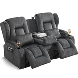 SAMERY 68" RV Loveseat Recliner Sofa, 6" Wall Hugger Reclining Loveseat with Flip-Down Console, Manual Velvet Recliner Sofa Couch for Living Room RV Theater Seating with Cup Holder SAMERY