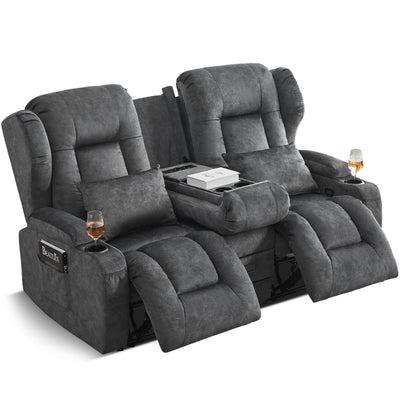 SAMERY 68" RV Loveseat Recliner Sofa, 6" Wall Hugger Reclining Loveseat with Flip-Down Console, Manual Velvet Recliner Sofa Couch for Living Room RV Theater Seating with Cup Holder