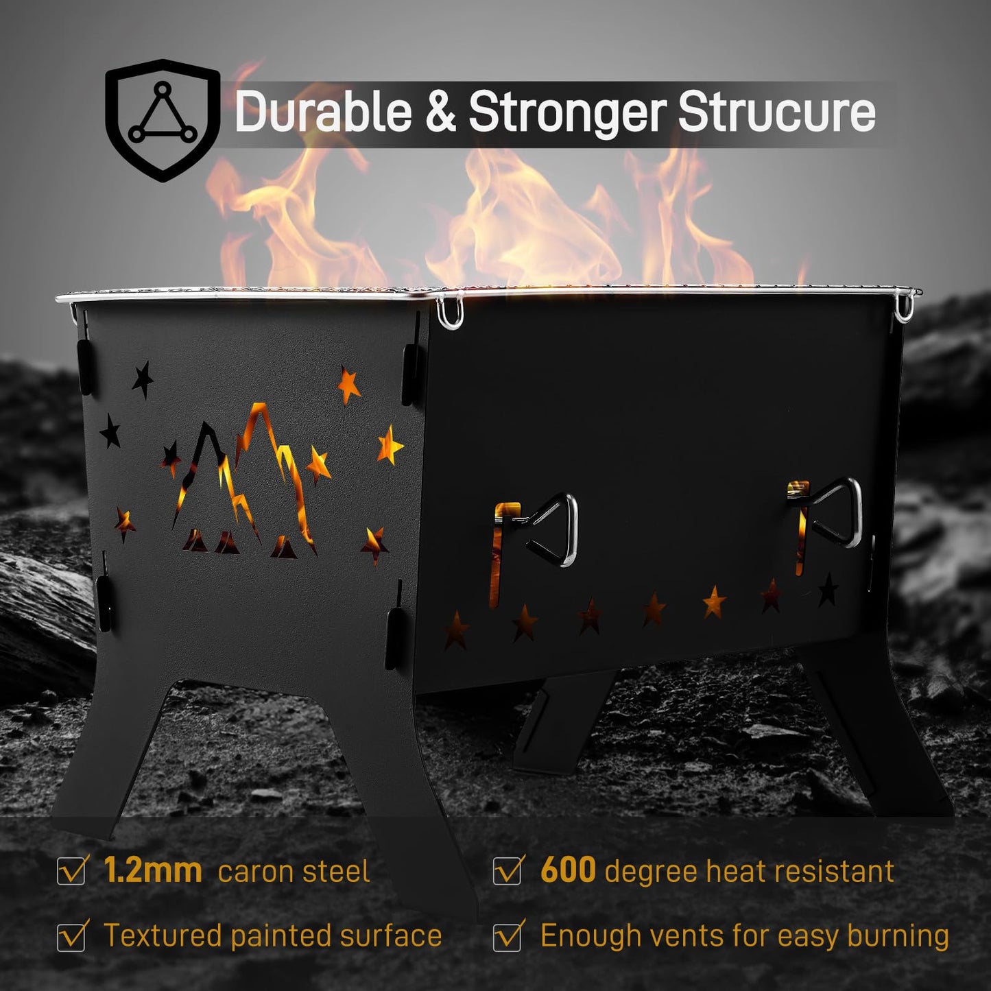 Odoland Camping Grill Portable Folding Charcoal Grills Backpacking BBQ Grill Campfire Grill with Carry Bag for Outdoor Cooking Hiking and Picnic