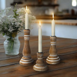 Taper Candle Holders Set of 3, Rustic Wooden Candlestick Holders, Farmhouse Wood Candle Stand, Vintage Candles Stick Tapered Holder for Living Room, Table Centerpiece (Brown) CEDARLUX