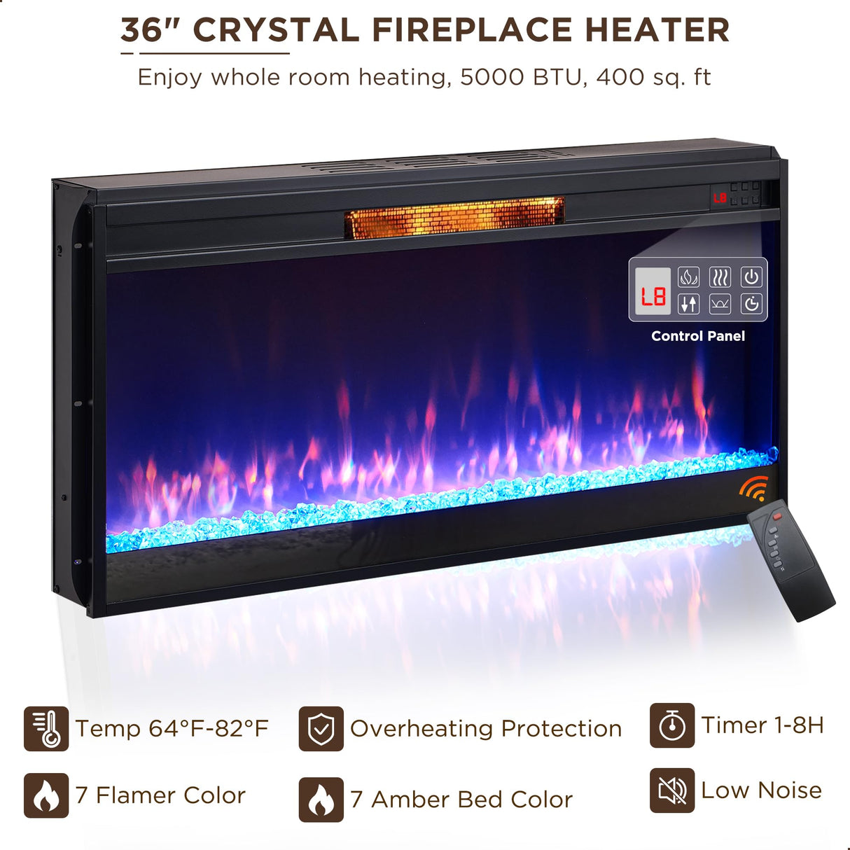 JXQTLINGMU Fireplace TV Stand for 80 Inch TV, Farmhouse Highboy Entertainment Center w/LED Lights & 36" Electric Fireplace, Large Media Console w/Glass Door Cabinet & Storage Drawer, Brown JXQTLINGMU