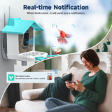 BYRANKE Bird Feeder with Camera, Bird Feeders for Outdoors with Solar Panel, Bird Feeder Camera with AI Bird Identification, Squirrel Proof Bird Feeders, Ideal Gift for Bird Lovers, Blue BYRANKE