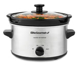 Elite Gourmet MST-275XS Electric Oval Slow Cooker, Adjustable Temp, Entrees, Sauces, Stews & Dips, Dishwasher Safe Glass Lid & Crock (2 Quart, Stainless Steel) Elite Gourmet