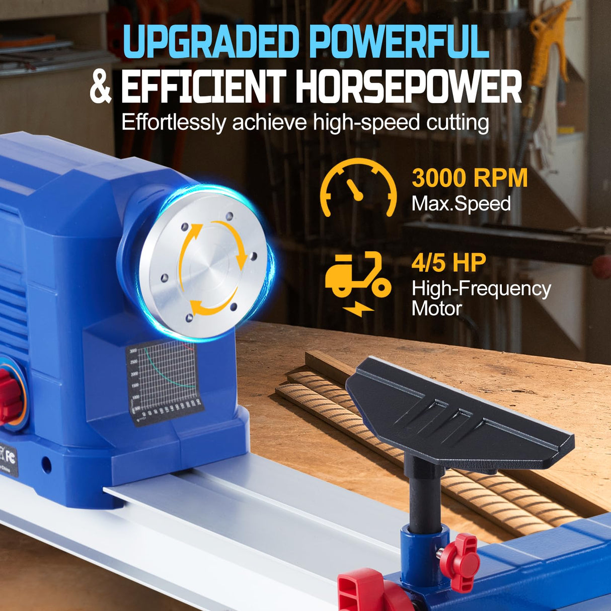 10" x 24" Benchtop Wood Lathe Machine, 0.8 HP 600W Wood Lathe Machine, Infinitely Variable Speed (800-3000 RPM), Wood Turning Lathe with Wrench & 3 Chisels for Woodworking Garvee