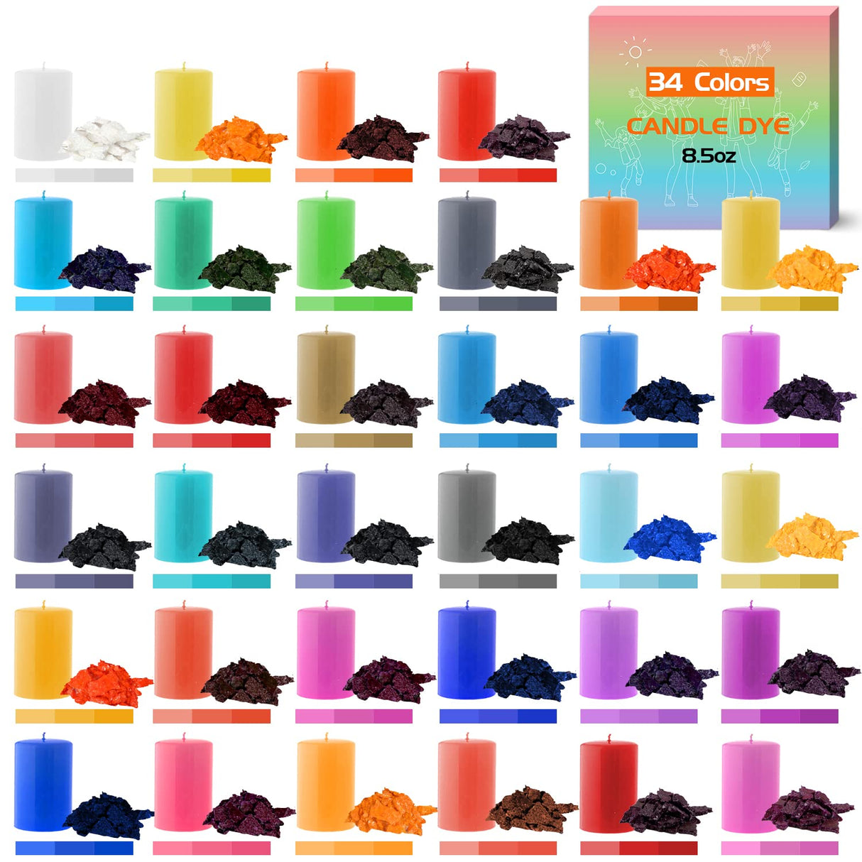 YRYM HT Candle Color Dye for Soy Wax, Safe and Natural- 34 Popular Colors for Candle Making - 8.5oz YRYM HT