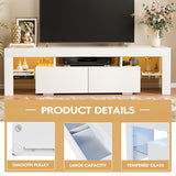 JUMMICO TV Stand, Modern Lighting TV Cabinet Entertainment Center Media and Open Shelf, TV Console Table with 1 Drawer and Remote Control, 20 Color LED Lights up to 70 Inch TV (White) JUMMICO