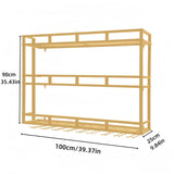HFTUW Metal Wine Rack Wall Mounted, Bar Shelves for Liquor Bottles with LED Light, 3 Tier Large Capacity Liquor Rack Wall Mounted with Glass Holder for Home Bar & Dining Room （Gold, 39in/100cm） HFTUW