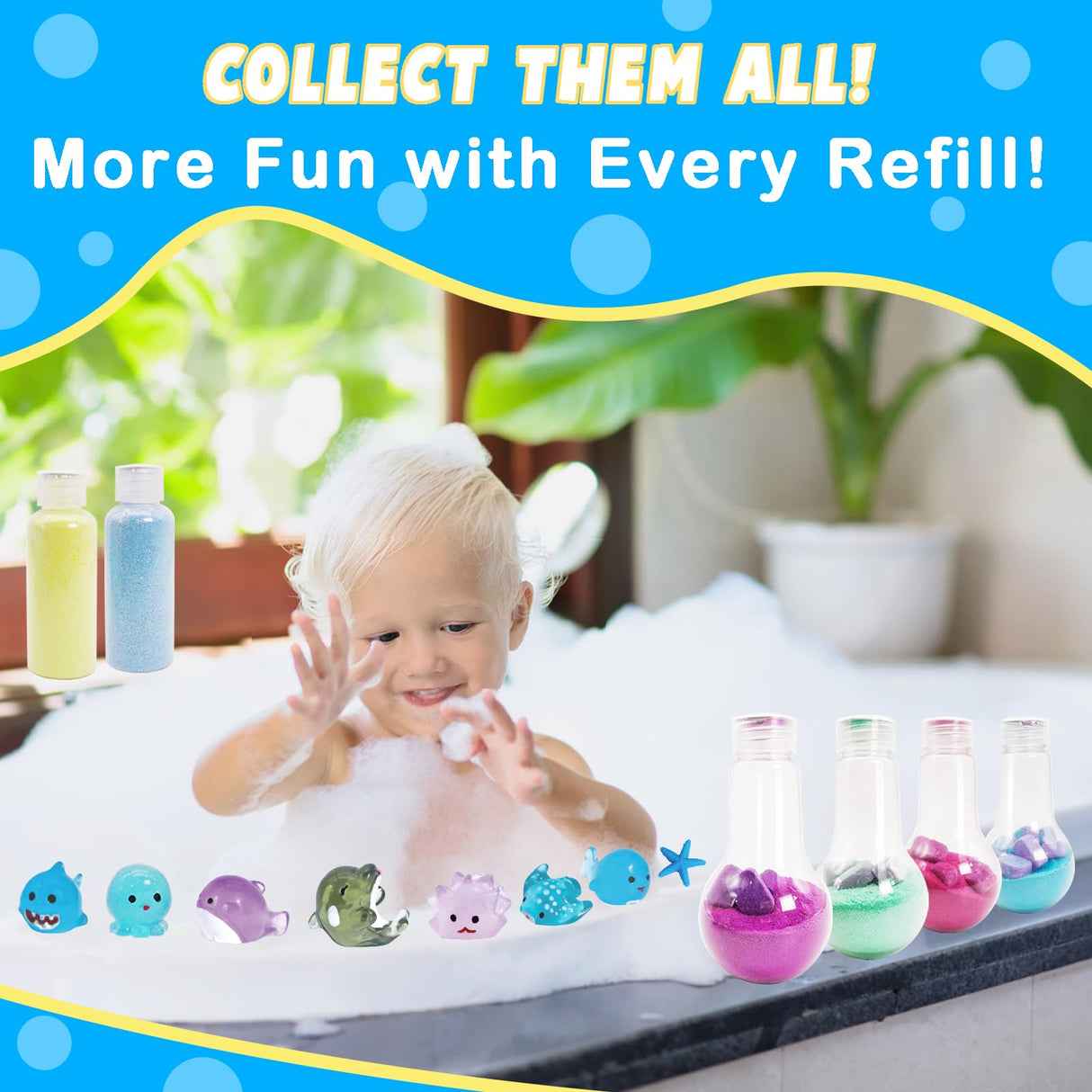 Magic Potion Maker Kit for Kids Ages 4-8 | 8-Pack Bath Toys with Hidden Mini Toys & 2 Refills | STEM Bubble Bath Bomb Set, Fun Educational Bath Time Activity Persidra