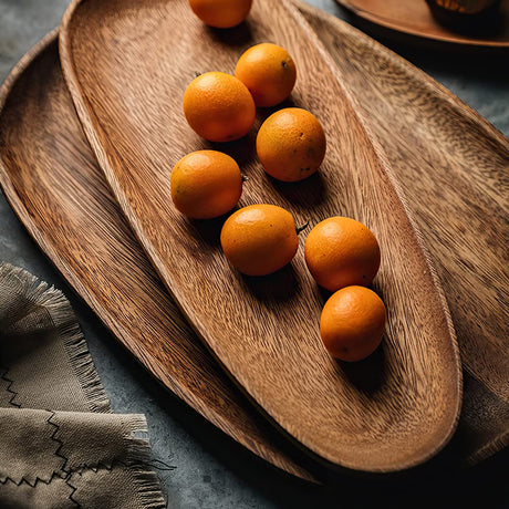 AOOSY Wood Serving Tray, Wooden Serving Platters Set for Serving Food, Fruit, Vegetable, Meat Breakfast Lunch Dinner in Bed Decorative Bread Plates Party Wood Serving Board, Set of 4 AOOSY