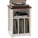 BEWISHOME Record Player Stand, Wood Turntable Stand with Vinyl Record Storage Up to 160 Albums, Farmhouse Record Player Table for Living Room Bedroom, White KCZ01W BEWISHOME