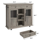 Mobile Modern Storage Island,Rolling Kitchen Island with Drop Leaf - Door Cabinet, Drawer, Bar Cart with Cabinet, Portable Cart Island Table for Kitchen,Grey Garvee