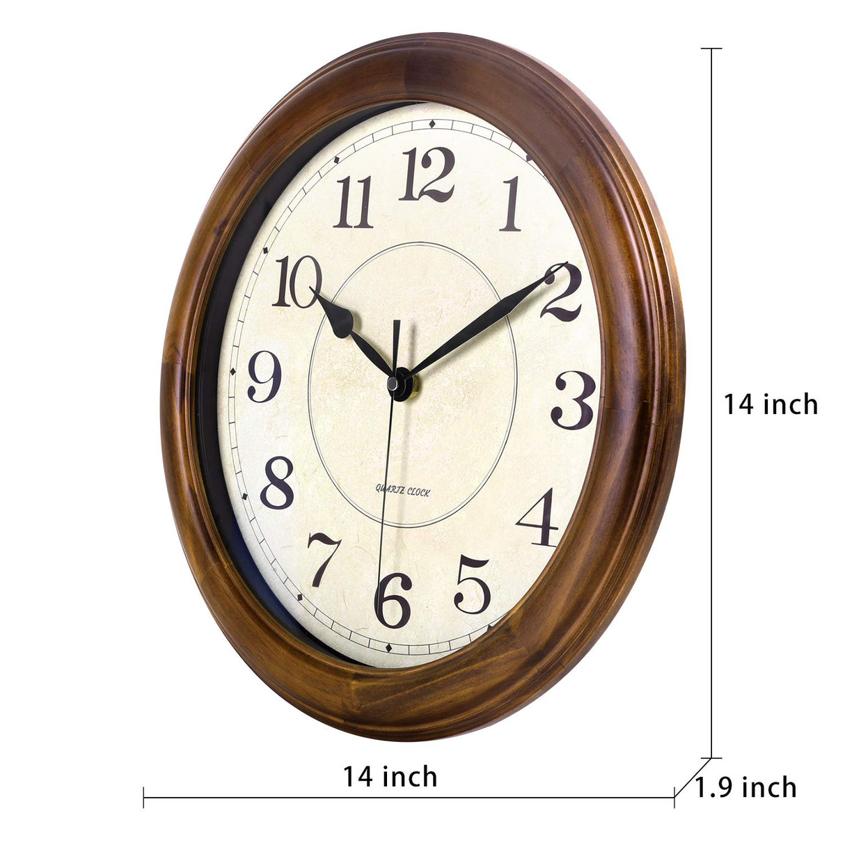 Kesin Wall Clock Wood 14 Inch Silent Wall Clocks Large Decorative Battery Operated Non Ticking Analog Retro Clock for Living Room, Kitchen, Bedroom Kesin