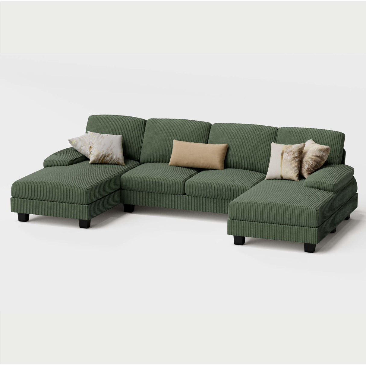 Furmax Sectional Couches for Living Room, U-Shaped Sofa Couch with Linen Fabric, 4 Seat Sofa Set with Double Chaise for Apartment (Corduroy, Dark Green) Furmax
