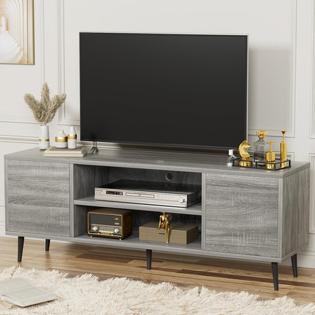 YESHOMY Modern TV Stand for 65" Television, Entertainment Center with Two Storage Cabinets, Retro Style Media Console for Living Room, Bedroom, Office, 58 Inch, Light Gray YESHOMY