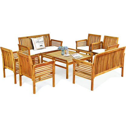 Tangkula 8 Piece Outdoor Acacia Wood Sofa Set w/Water Resistant Cushions, Padded Patio Conversation Table Chair Set w/Coffee Table for Garden, Backyard, Poolside (2) - WoodArtSupply